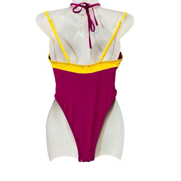 ICON Pink and Yellow One Piece High-Neck Swimsuit NWT Sz-Small - Picture 3 of 4